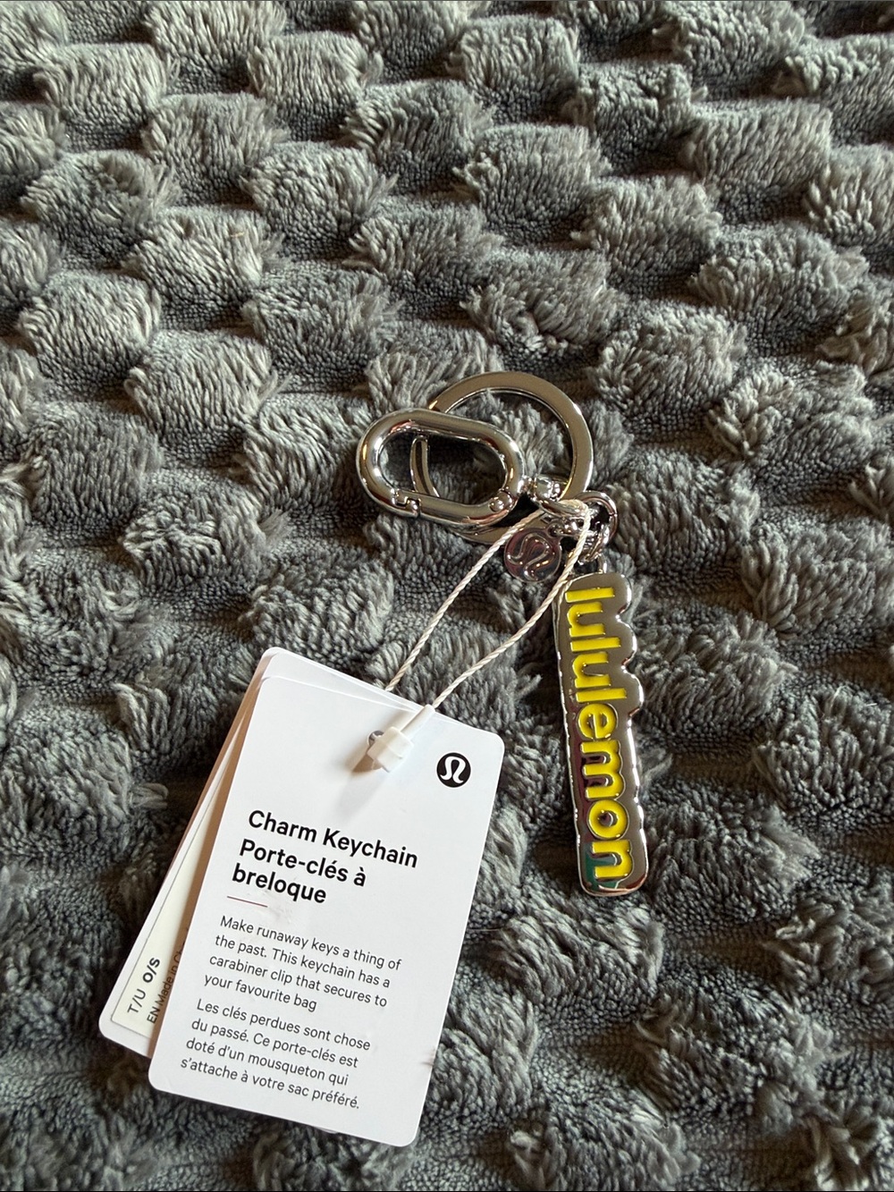 lululemon athletica Yellow Logo Charm Keychain with Silver Hardware